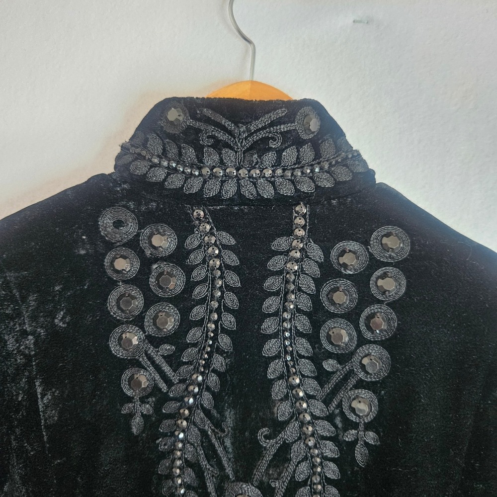 Soft Surroundings Black Velvet Embroidered Duster Coat Jacket Gold Lining Large - Picture 9 of 14